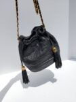 Vintage CHANEL 24k Gold Black Leather Quilted Bucket Bag