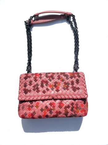 Bottega Veneta Olimpia Stitch Pink Intrecciato Leather Crossbody Bag