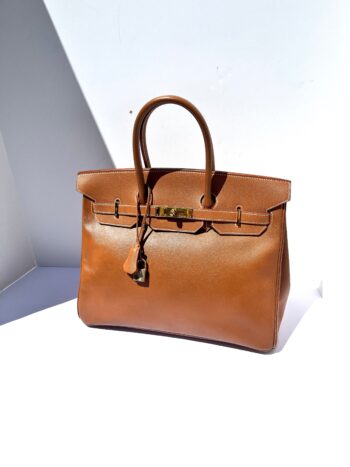 Vintage HERMES Birkin 35 Gold on Gold Courchevel Leather 1998 Satchel Bag