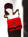 SAINT LAURENT Patent Matelasse Monogram Small Vicky Red Chain Bag