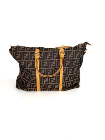 Vintage FENDI Zucca FF Brown Canvas Travel Weekender Tote Shoulder Bag
