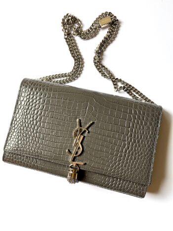 Saint Laurent Kate Gray Medium Embossed Tassel Shoulder Bag