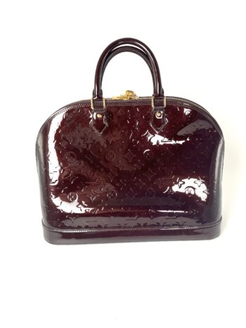 LOUIS VUITTON Alma Monogram Vernis Patent Amarante GM Satchel Top Handle Bag