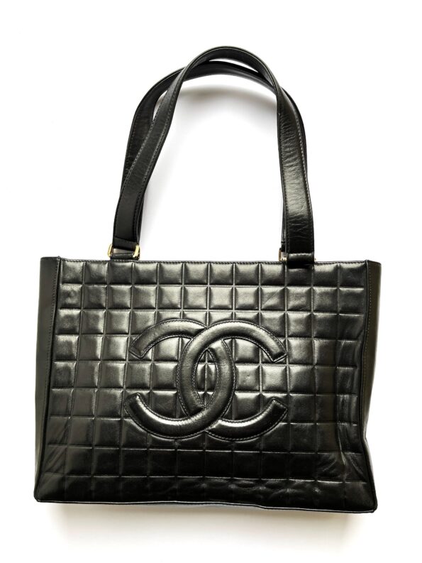 Vintage CHANEL Chocolate Bar Black Leather Shoulder Bag