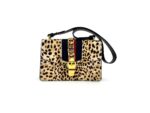GUCCI Sylvie Calf Hair Leopard Print Web Small Shoulder Bag