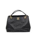 CHANEL Large Chevron Stitched Chic Shopping Black Calfskin Leather Snakeskin Tote Bag