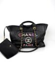 CHANEL Deauville Medium Calfskin Black Multicolor Tote Bag with Pouch