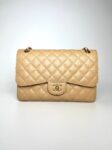 CHANEL Jumbo Classic Double Quilted Caviar Beige Leather Flap Bag