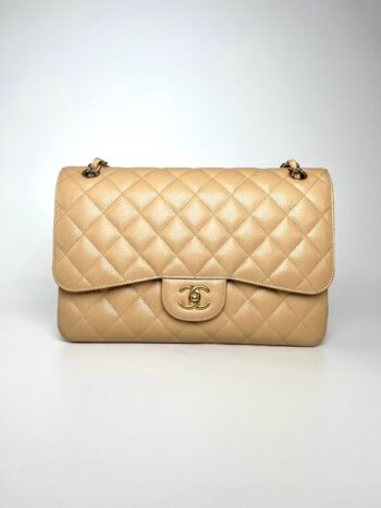 CHANEL Jumbo Classic Double Quilted Caviar Beige Leather Flap Bag