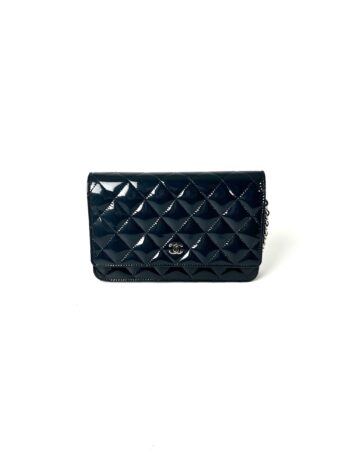 CHANEL 14C WOC Wallet on Chain Navy Blue Patent Leather Crossbody Bag