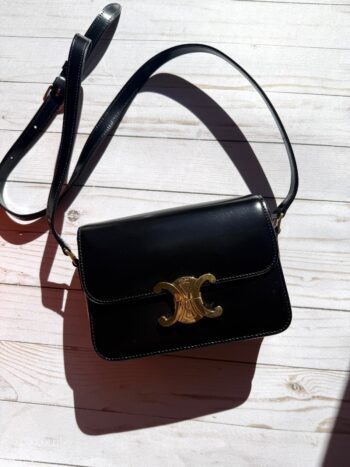Celine Triomphe Teen Shiny Calfskin Shoulder Crossbody Flap Bag