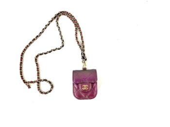 CHANEL 2020 Iridescent Purple AirPods Case Holder with Chain