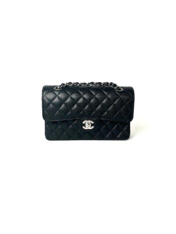 New CHANEL Black Small Quilted Caviar Leather Double Flap Shoulder Bag