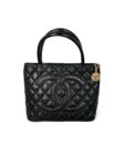 Vintage CHANEL Medallion Timeless Black Quilted Caviar Tote Bag