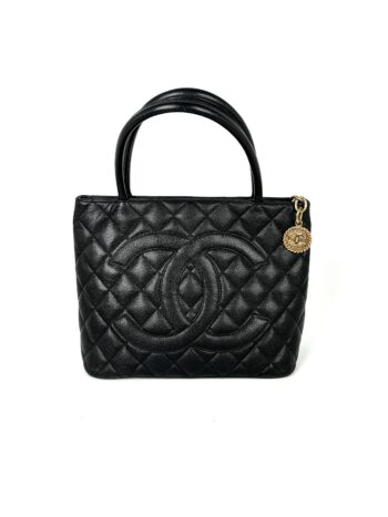 Vintage CHANEL Medallion Timeless Black Quilted Caviar Tote Bag