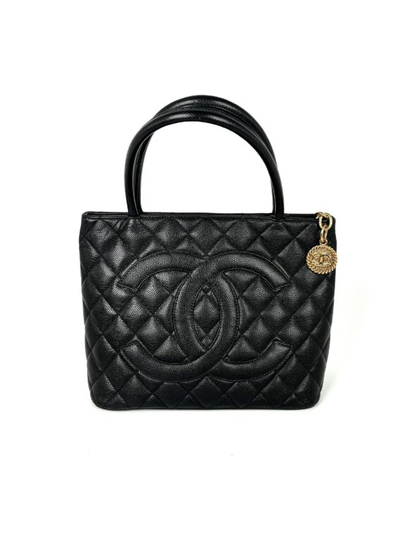 Vintage CHANEL Medallion Timeless Black Quilted Caviar Tote Bag