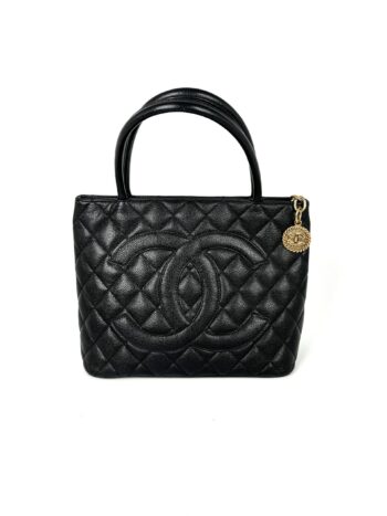 Vintage CHANEL Medallion Timeless Black Quilted Caviar Tote Bag