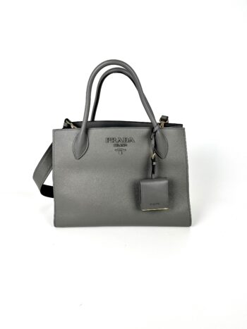 PRADA Saffiano Monochrome Marmo Medium Gray Leather Tote Bag