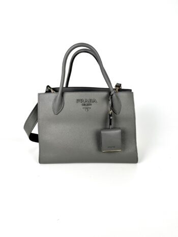 PRADA Saffiano Monochrome Marmo Medium Gray Leather Tote Bag