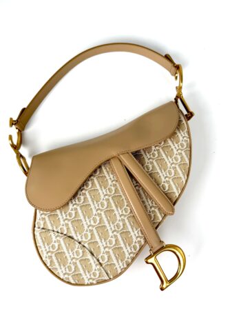 Christian Dior Beige Oblique 2024 Jacquard Monogram Leather Saddle Shoulder Crossbody Bag