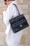 CHANEL Coco Shine Small Navy Quilted Patent Pocket Shopping Tote
