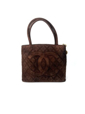 Vintage Chanel CC Timeless Medallion Suede Brown Tote