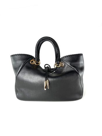 Salvatore Ferragamo Black Gancini Braided Leather Tote Bag