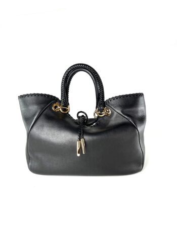 Salvatore Ferragamo Black Gancini Braided Leather Tote Bag