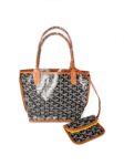 New Goyard Goyardine Black Tan Mini Anjou Reversible Tote Bag
