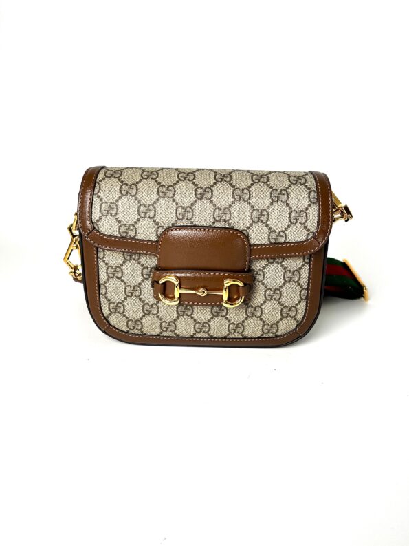 GUCCI Mini GG Supreme 1955 Horsebit Monogram Web Strap Crossbody Shoulder Bag